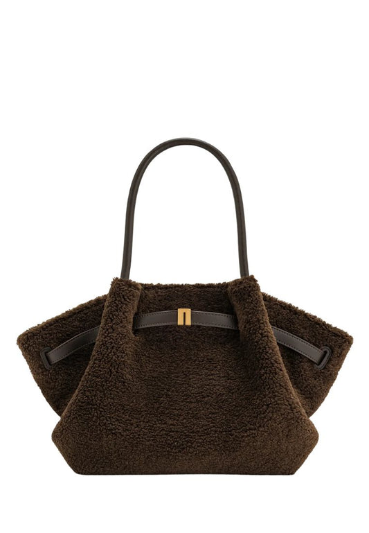 Hana Medium Faux Fur Tote Bag - Mocha Brown