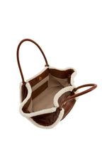Hana Medium Faux Shearling Trim Tote Bag - Brown