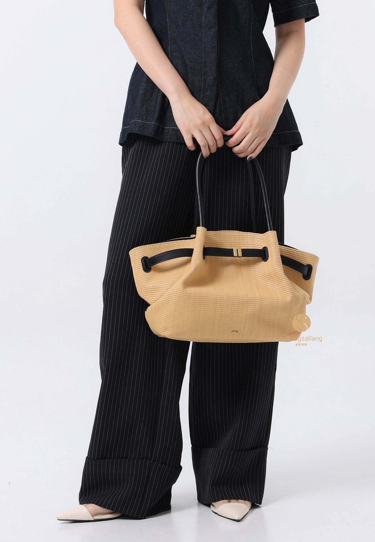 Hana Medium Faux Straw Tote Bag - Brown Straw