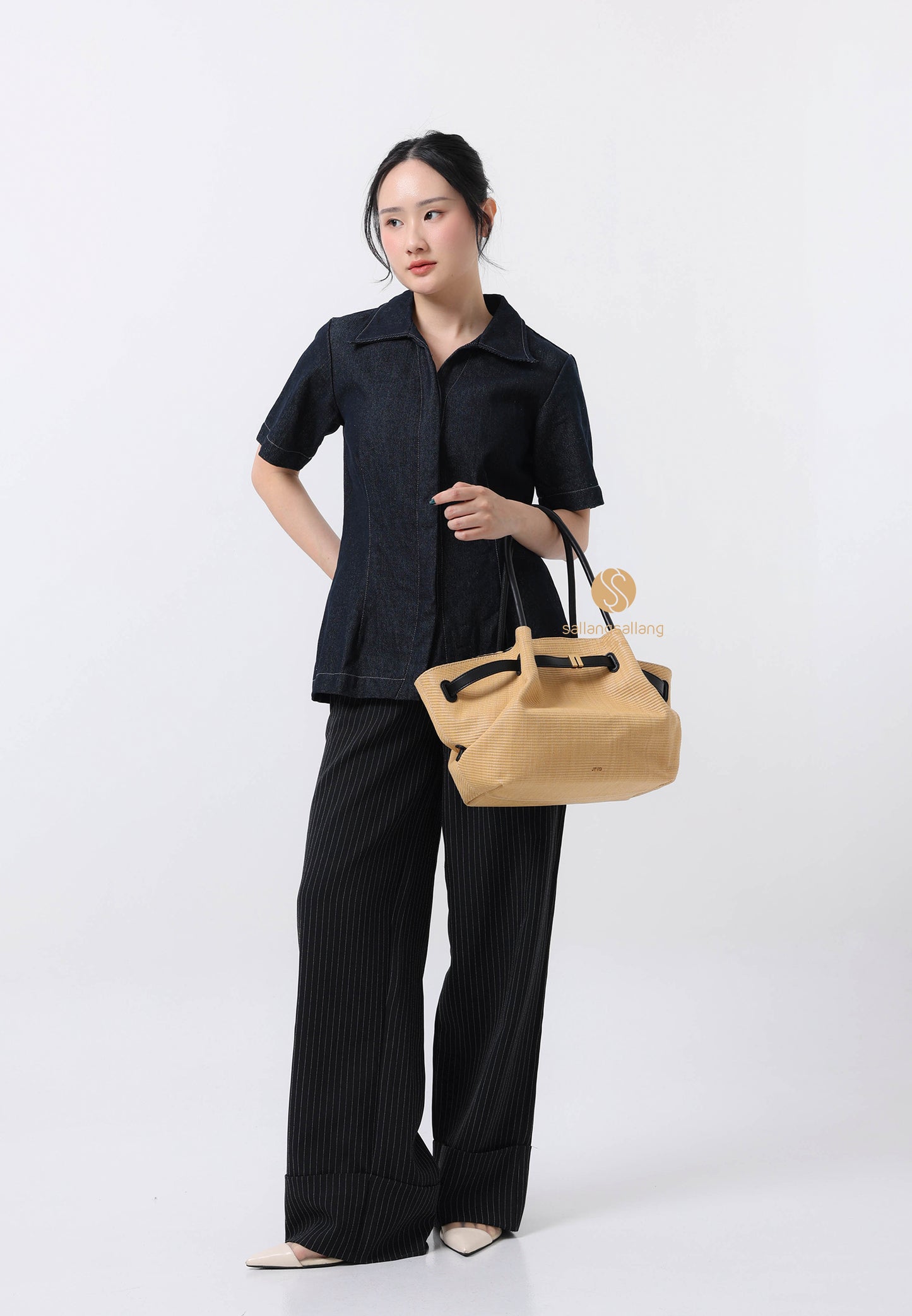 Hana Medium Faux Straw Tote Bag - Brown Straw