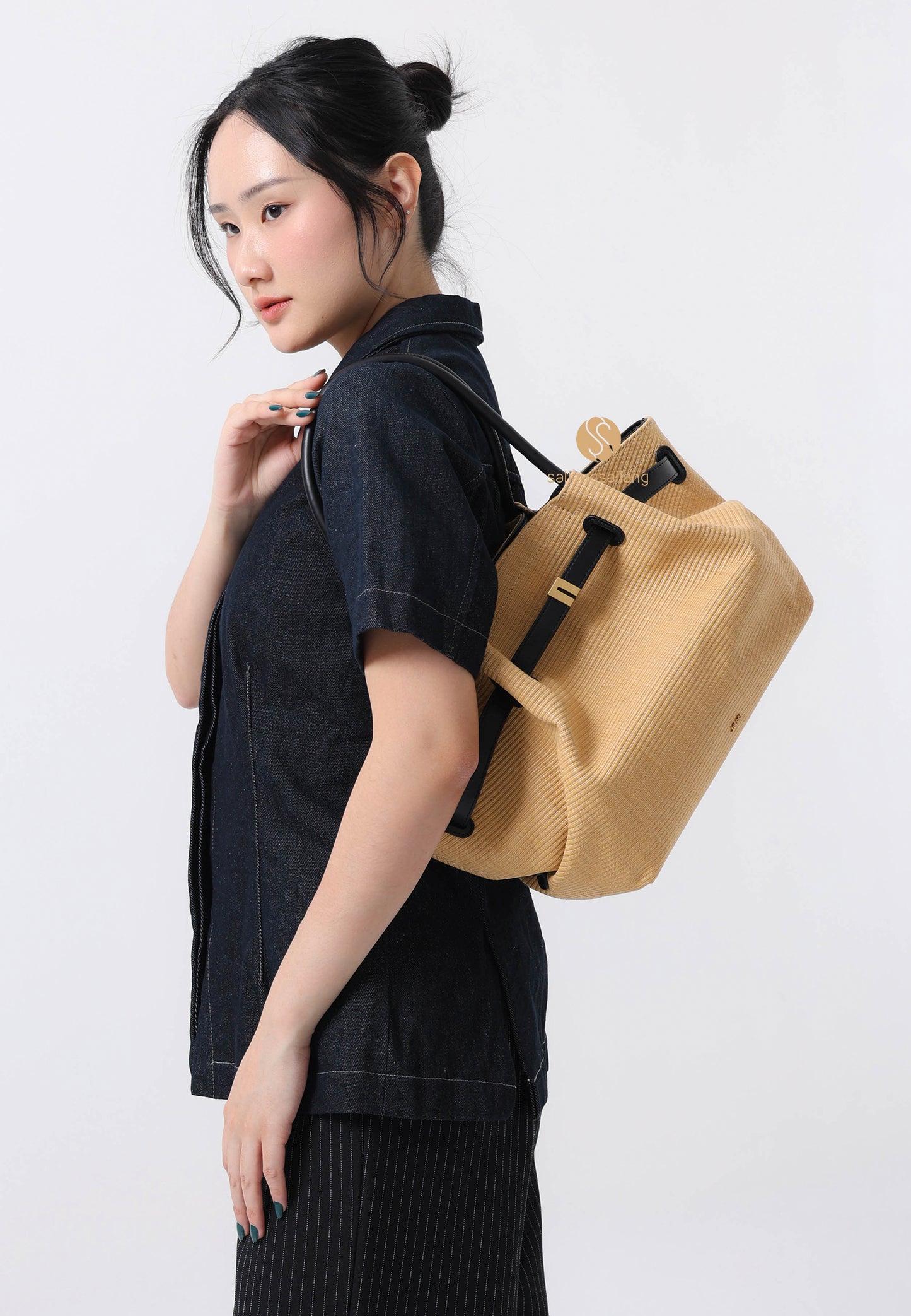 Hana Medium Faux Straw Tote Bag - Brown Straw