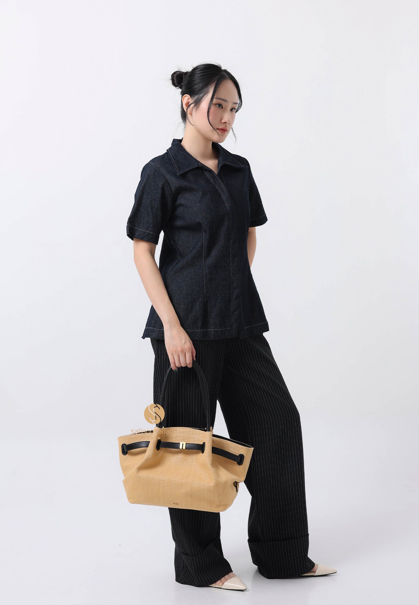 Hana Medium Faux Straw Tote Bag - Brown Straw