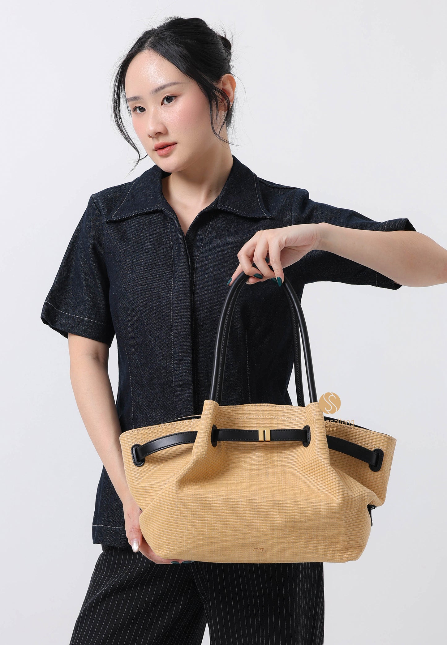 Hana Medium Faux Straw Tote Bag - Brown Straw