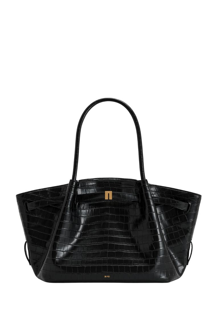 Hana Medium Tote Bag - Black Croc
