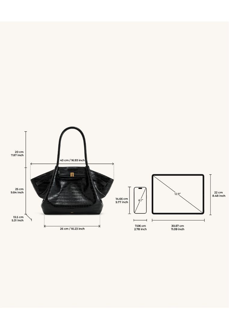 Hana Medium Tote Bag - Black Croc