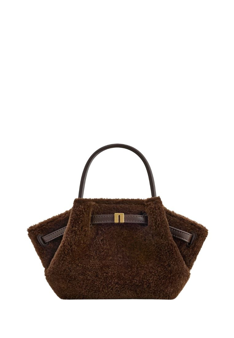 Hana Mini Faux Fur Tote Bag - Dark Brown
