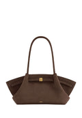 Hana Wide Faux Suede Tote Bag - Dark Brown