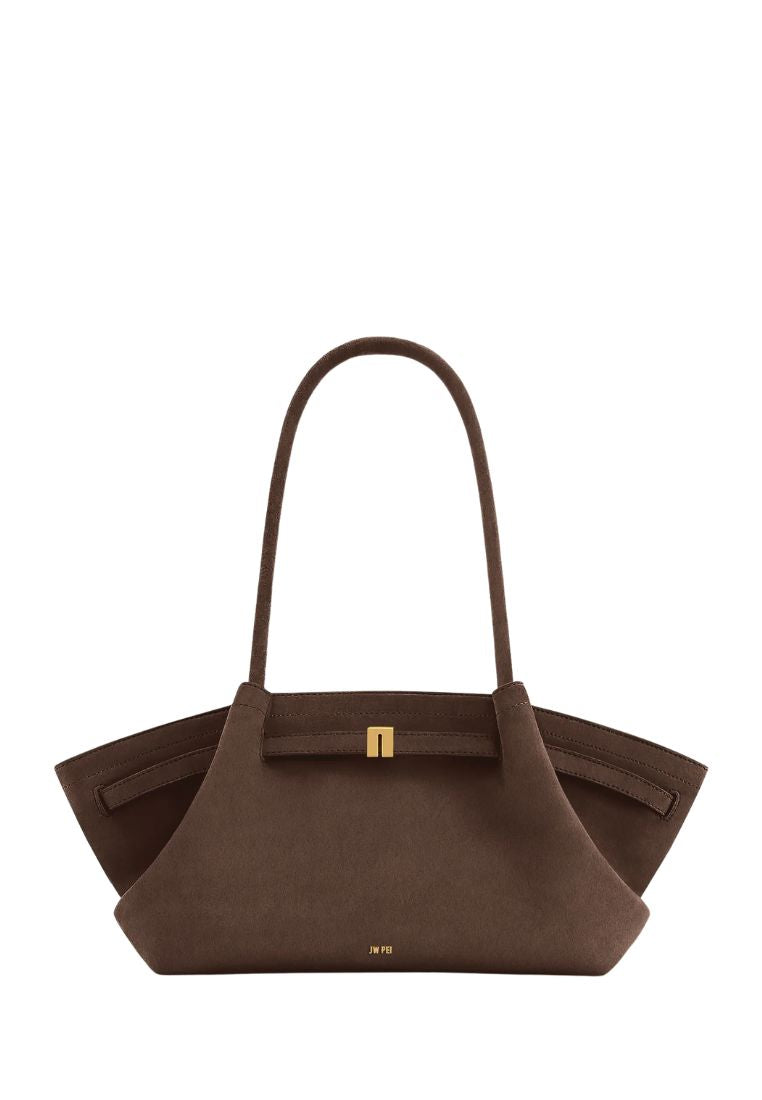 Hana Wide Faux Suede Tote Bag - Dark Brown