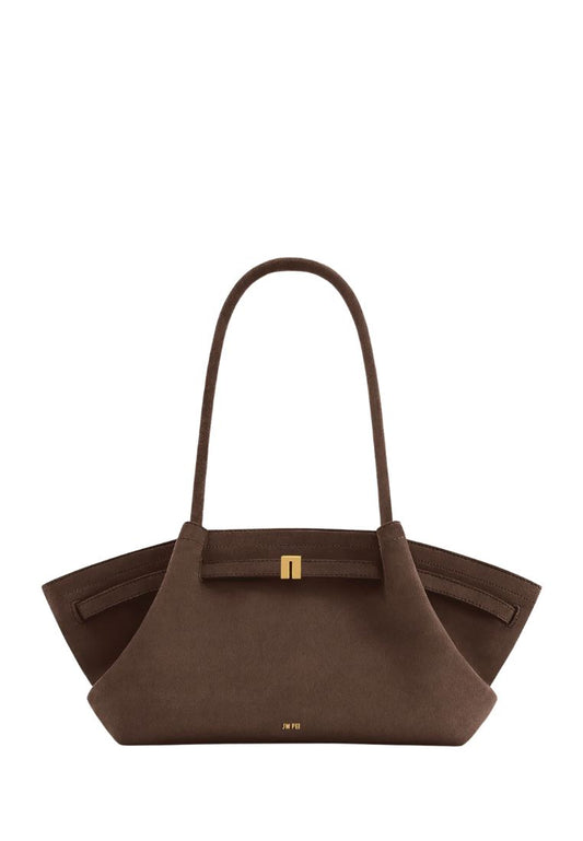 Hana Wide Faux Suede Tote Bag - Dark Brown
