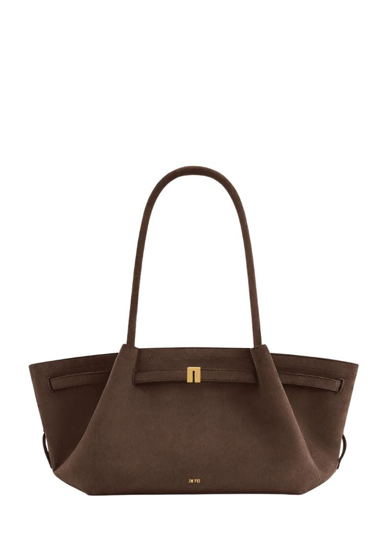 Hana Wide Faux Suede Tote Bag - Dark Brown