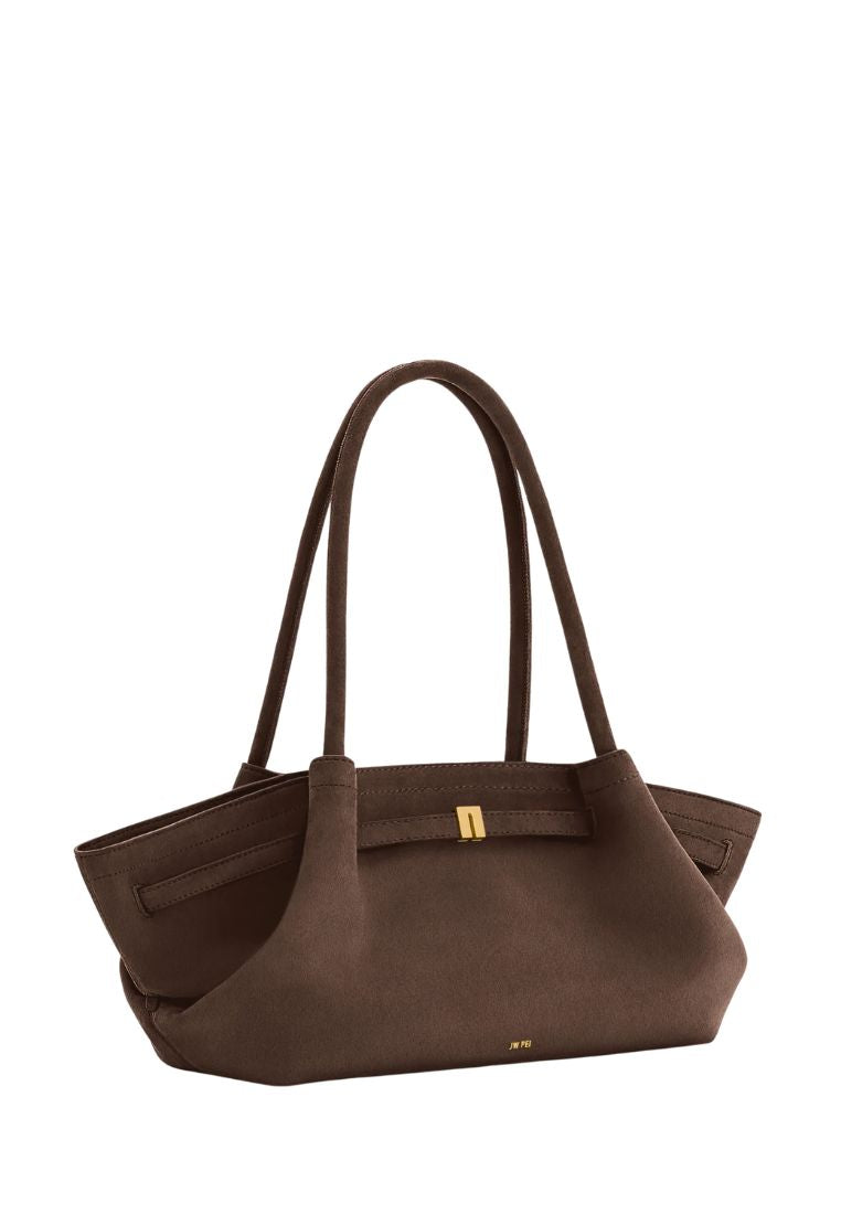 Hana Wide Faux Suede Tote Bag - Dark Brown