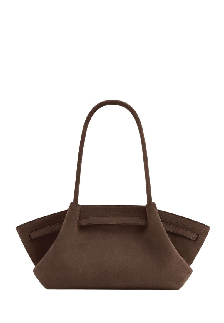 Hana Wide Faux Suede Tote Bag - Dark Brown