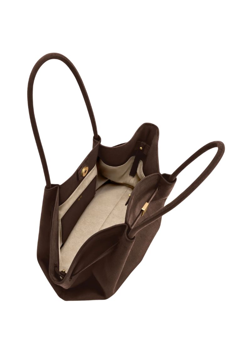 Hana Wide Faux Suede Tote Bag - Dark Brown