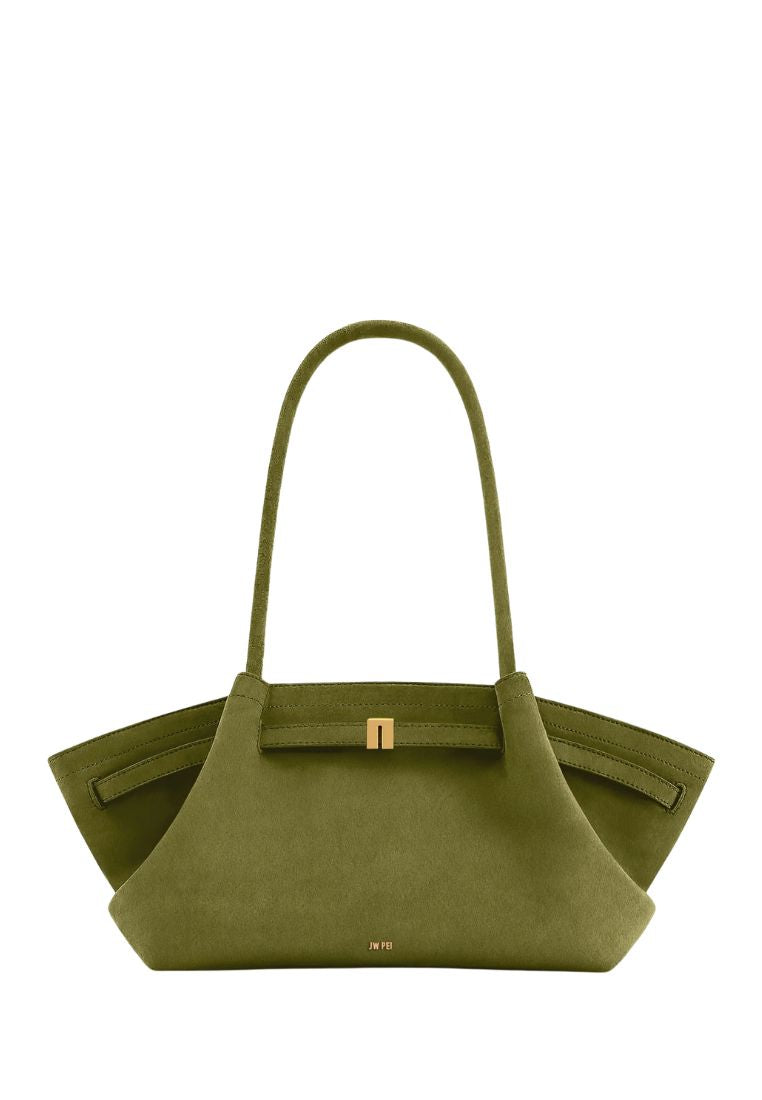 Hana Wide Faux Suede Tote Bag - Olive Green