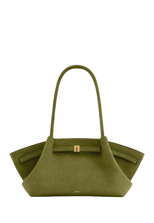 Hana Wide Faux Suede Tote Bag - Olive Green