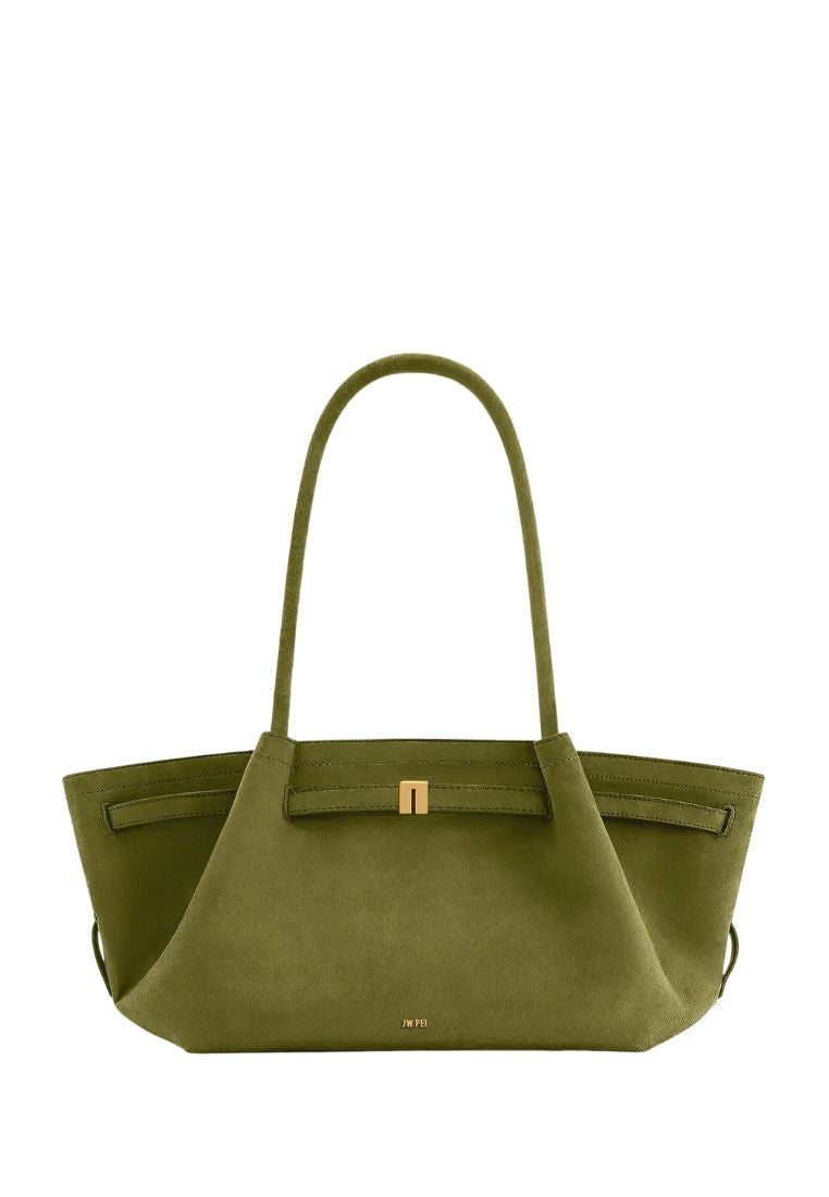 Hana Wide Faux Suede Tote Bag - Olive Green