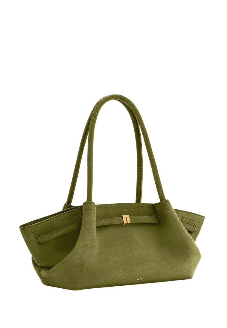 Hana Wide Faux Suede Tote Bag - Olive Green