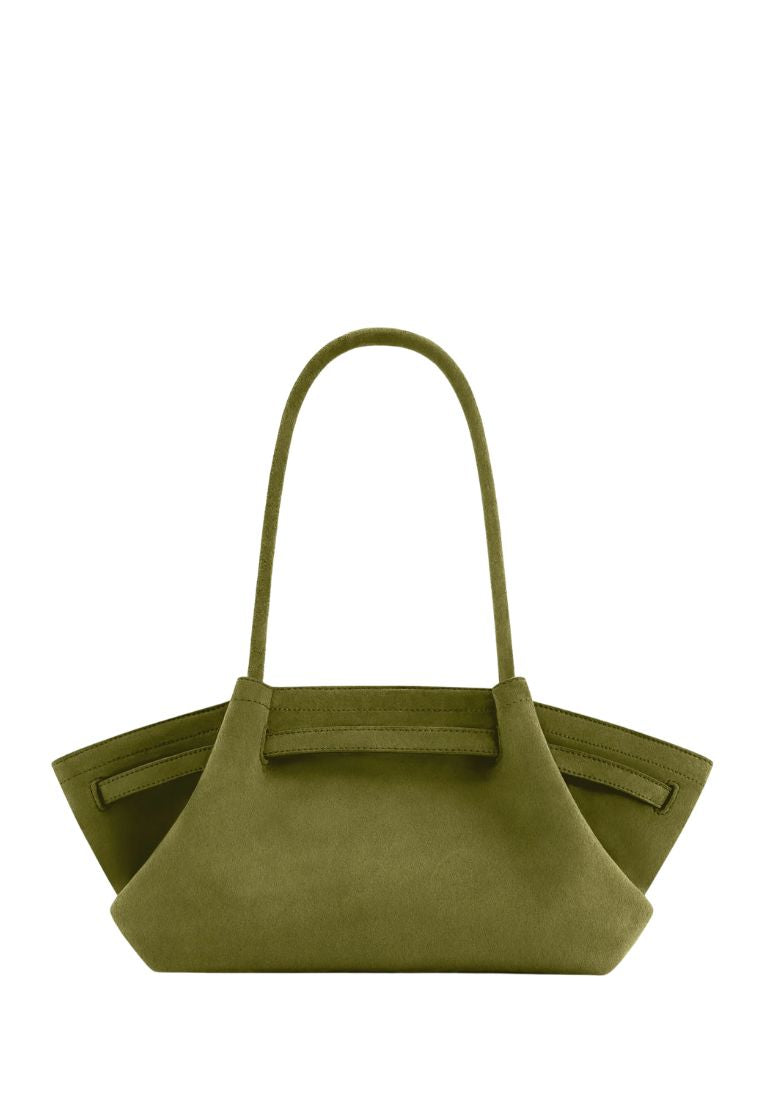 Hana Wide Faux Suede Tote Bag - Olive Green