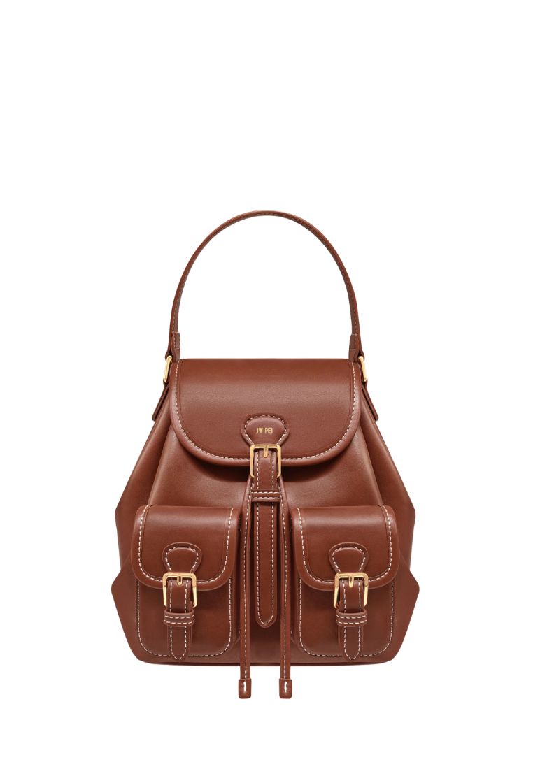 Harper Buckle Pocket Backpack – Dark Brown