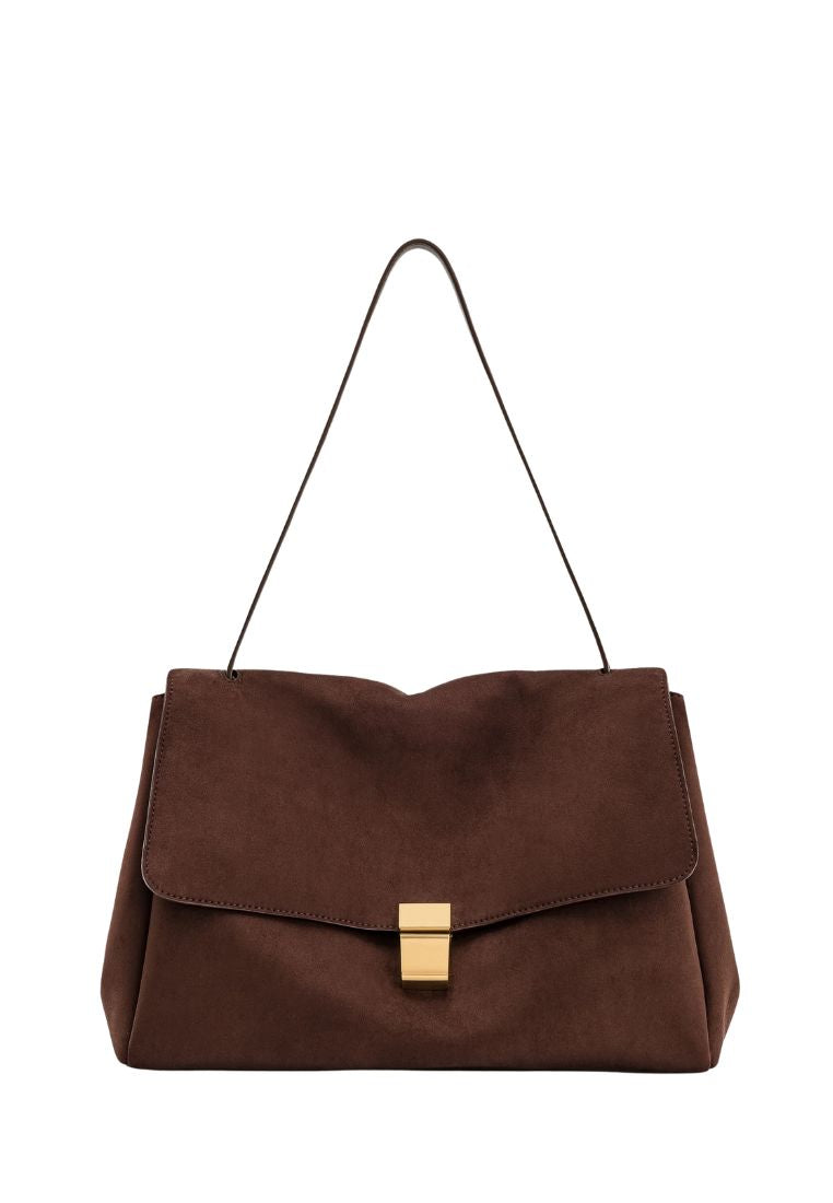 Hilary Faux Suede Shoulder Bag - Dark Brown