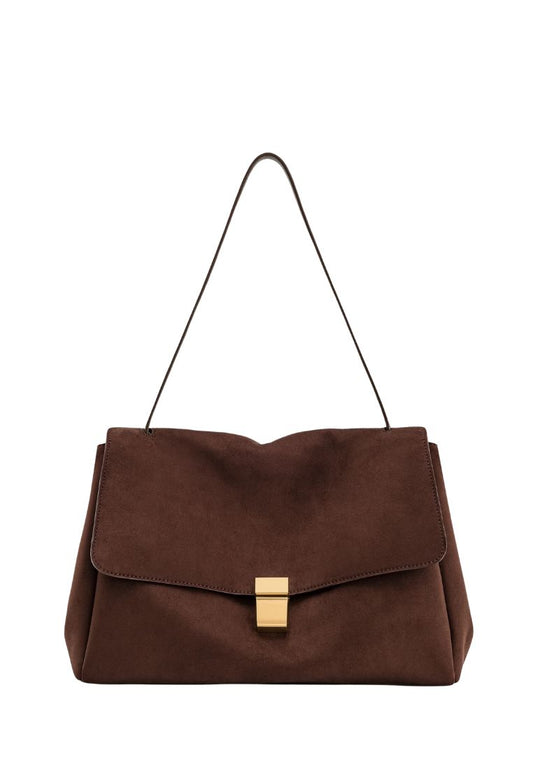 Hilary Faux Suede Shoulder Bag - Dark Brown