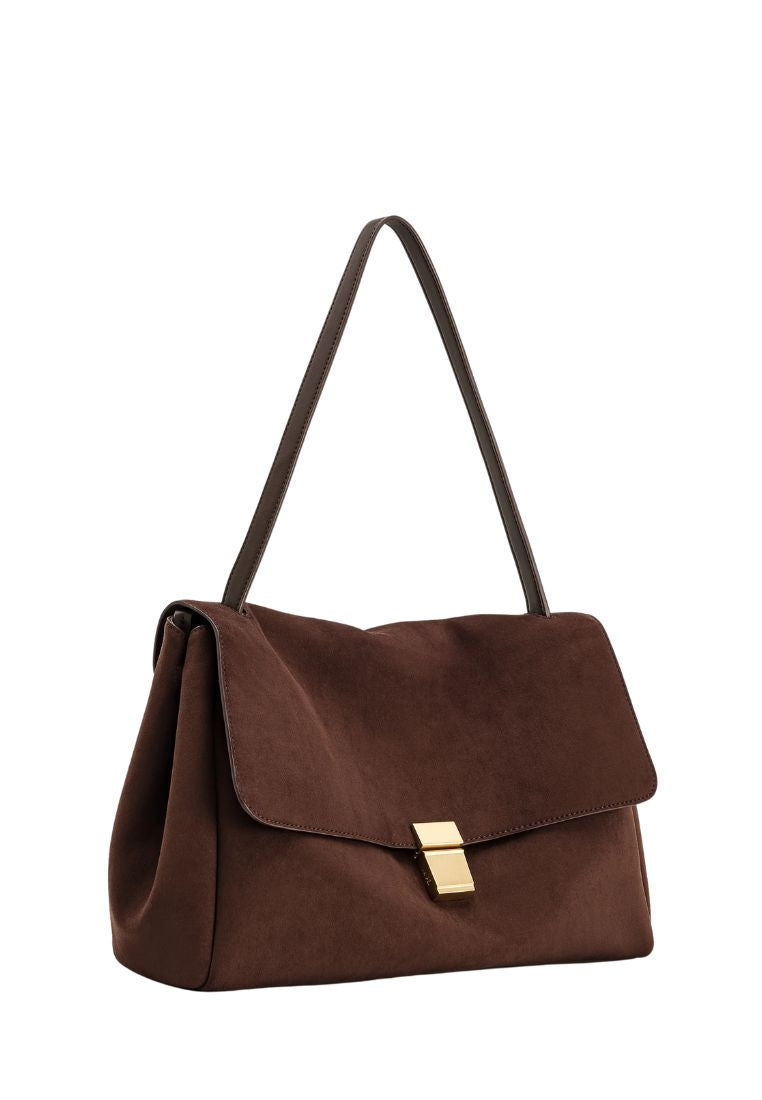 Hilary Faux Suede Shoulder Bag - Dark Brown