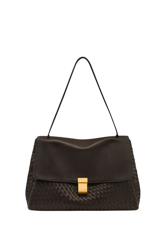 Hilary Woven Shoulder Bag - Dark Brown