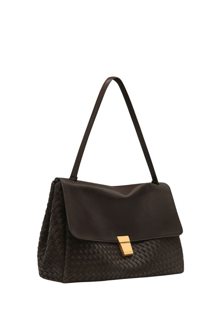 Hilary Woven Shoulder Bag - Dark Brown