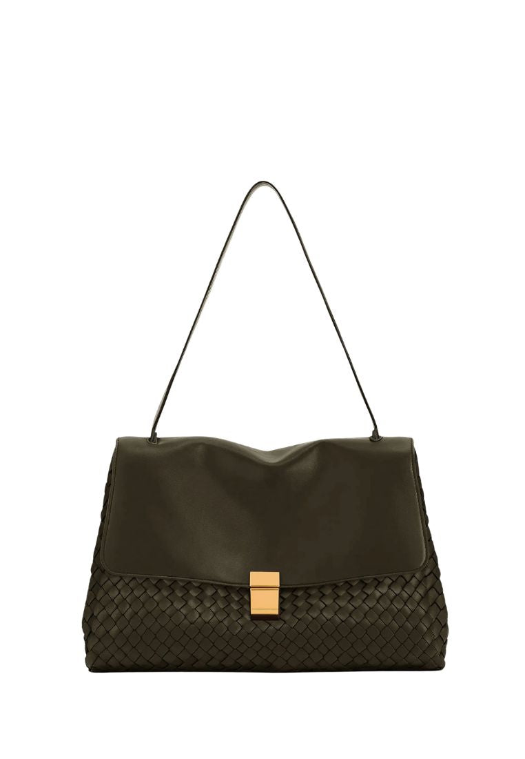 Hilary Woven Shoulder Bag - Dark Olive
