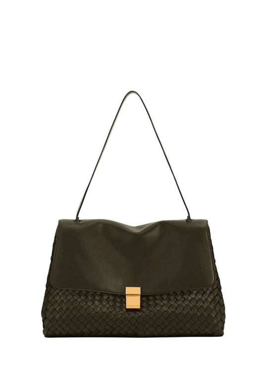 Hilary Woven Shoulder Bag - Dark Olive