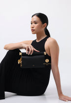 Holly Metal Pendant Embellished Clutch - Black