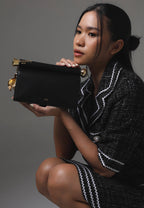 Holly Metal Pendant Embellished Clutch - Black