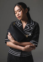 Holly Metal Pendant Embellished Clutch - Black