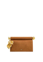 Holly Faux Suede Metal Pendant Embellished Clutch - Brown