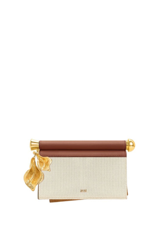 Holly Metal Pendant Embellished Clutch - Brown Canvas