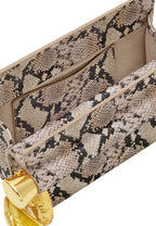 Holly Metal Pendant Embellished Snakeskin Clutch - Apricot