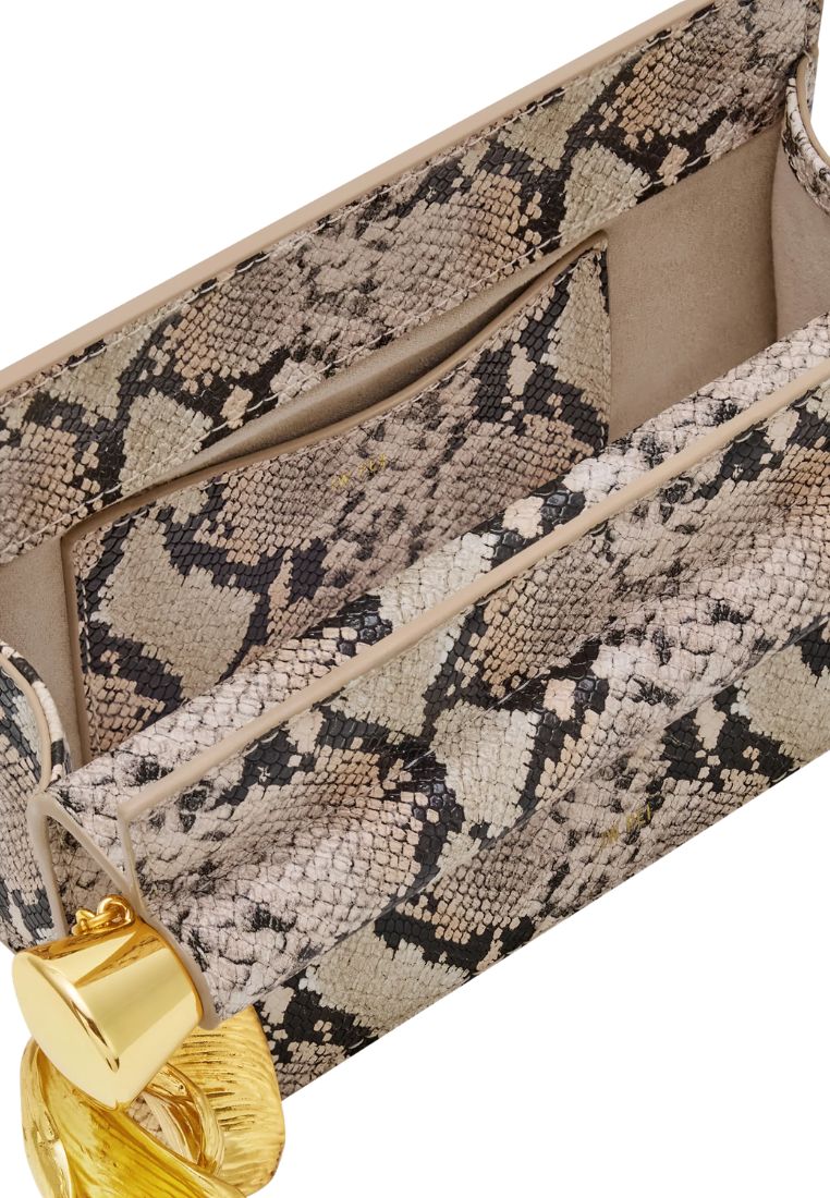 Holly Metal Pendant Embellished Snakeskin Clutch - Apricot