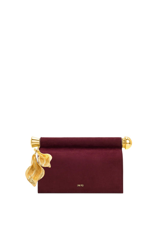 Holly Faux Suede Metal Pendant Embellished Clutch - Reddish Brown