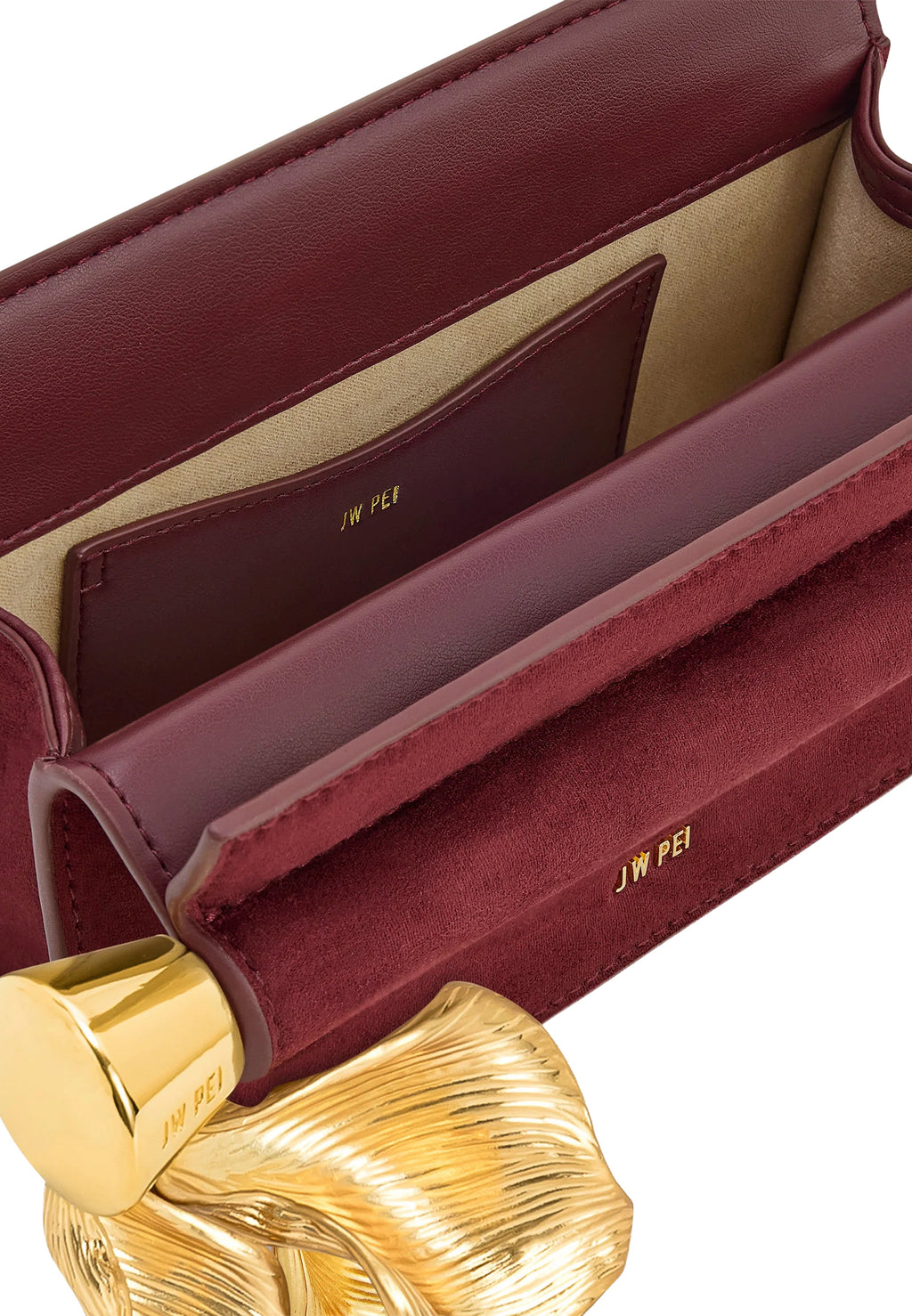 Holly Faux Suede Metal Pendant Embellished Clutch - Reddish Brown