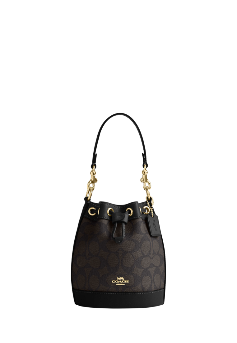 Mini Bucket Bag In Signature Canvas Gold Walnut Black