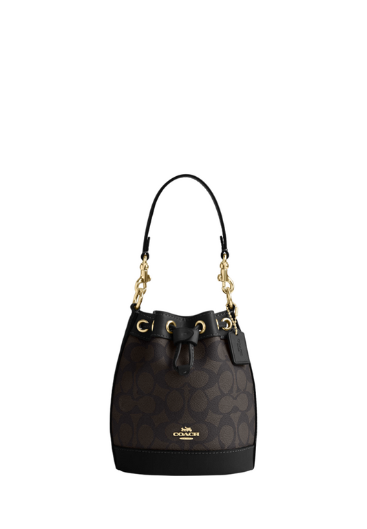 Mini Bucket Bag In Signature Canvas Gold Walnut Black