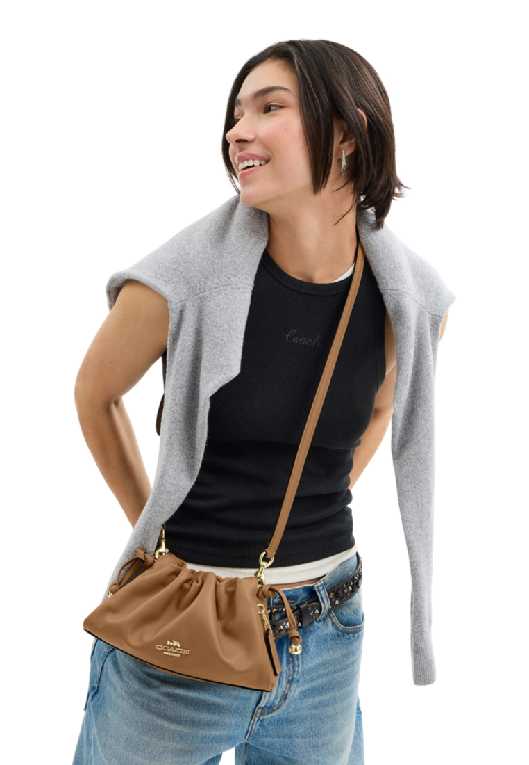 Faye Shoulder Bag With Ruching Honey Brown