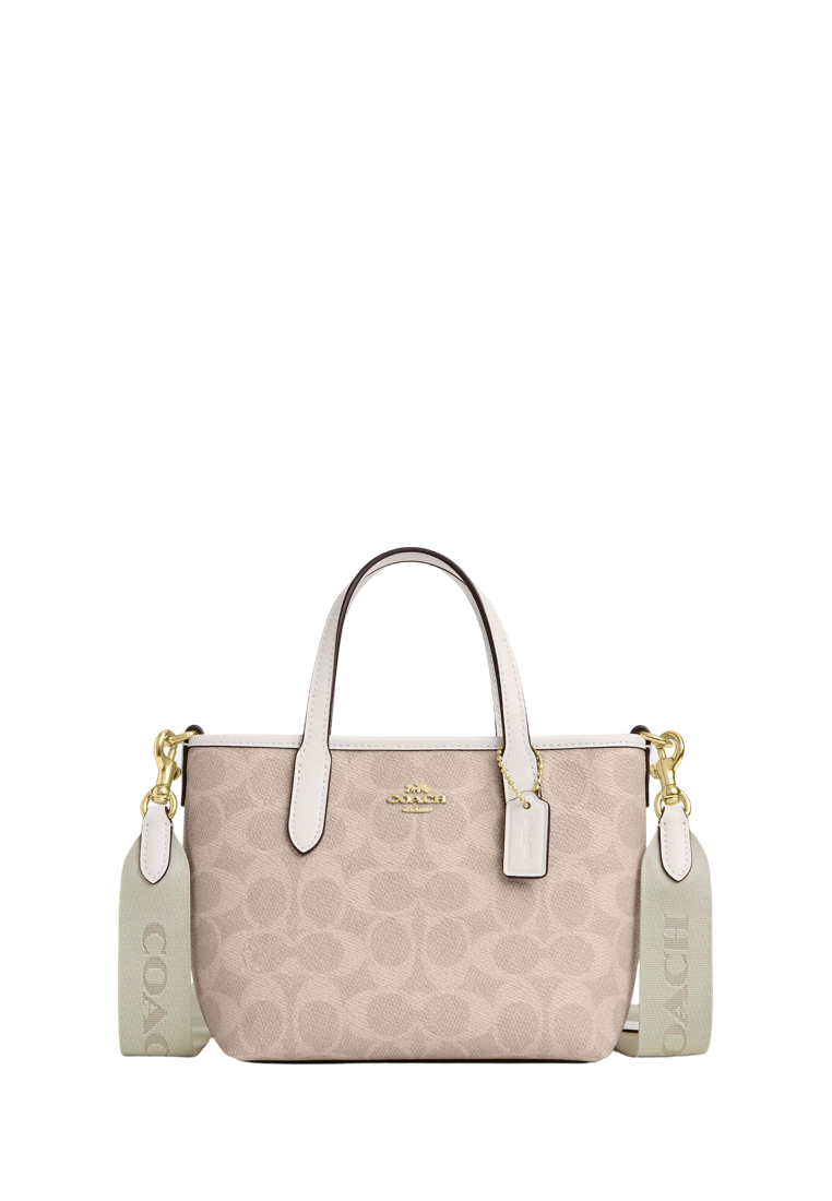 City Mini Tote Bag In Signature Canvas Gold Sand Chalk