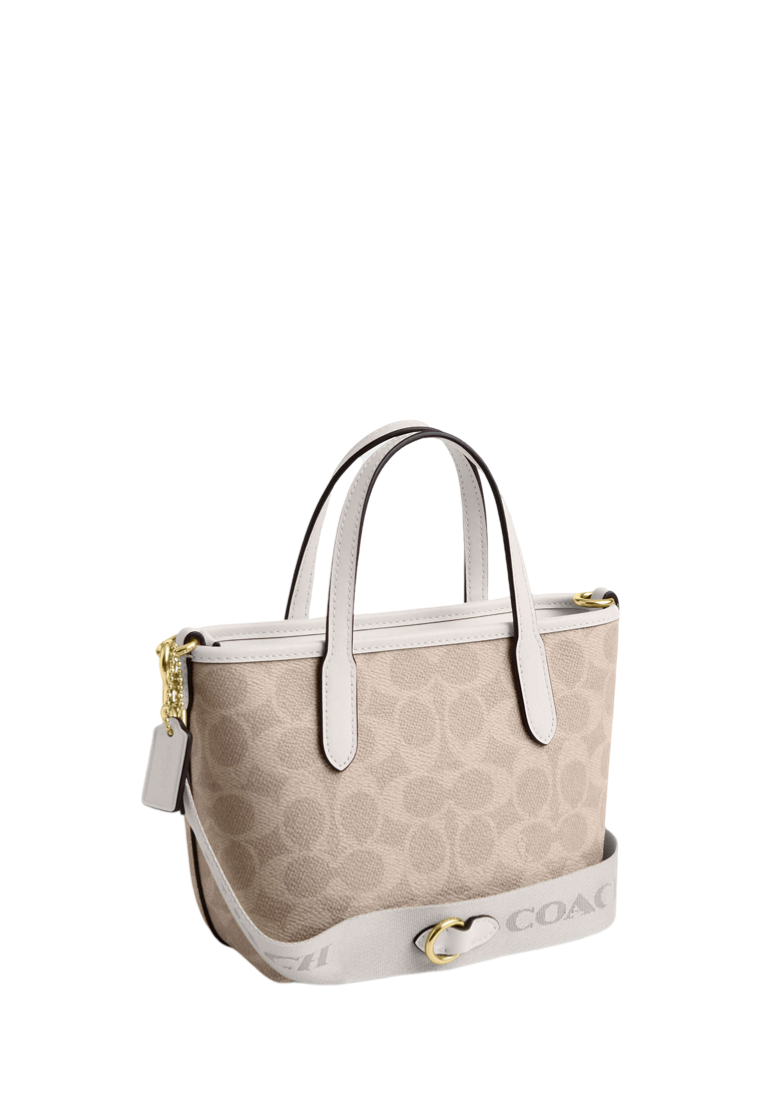 City Mini Tote Bag In Signature Canvas Gold Sand Chalk