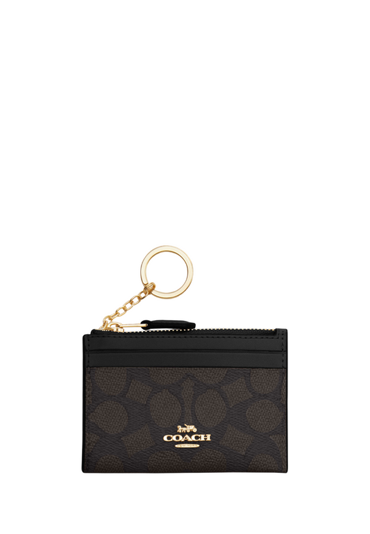 Mini Skinny Id Case In Signature Canvas Gold Walnut Black