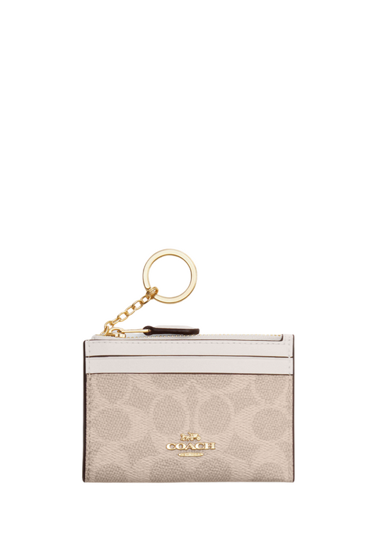 Mini Skinny Id Case In Signature Canvas Gold Sand Chalk