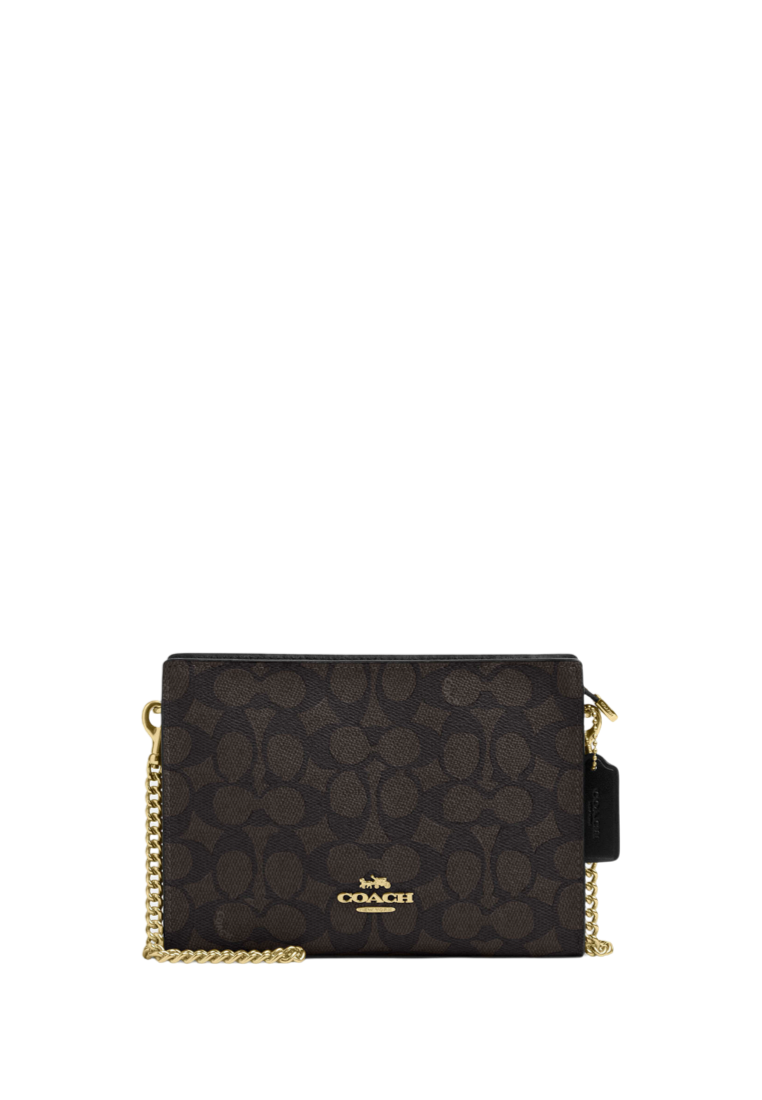 Slim Crossbody Bag In Signature Canvas Gold Walnut Black
