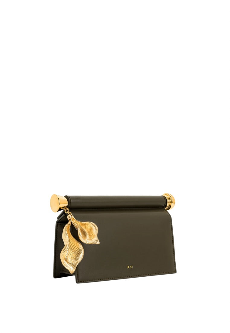 Holly Metal Pendant Embellished Clutch - Dark Olive