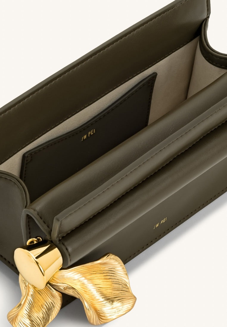 Holly Metal Pendant Embellished Clutch - Dark Olive