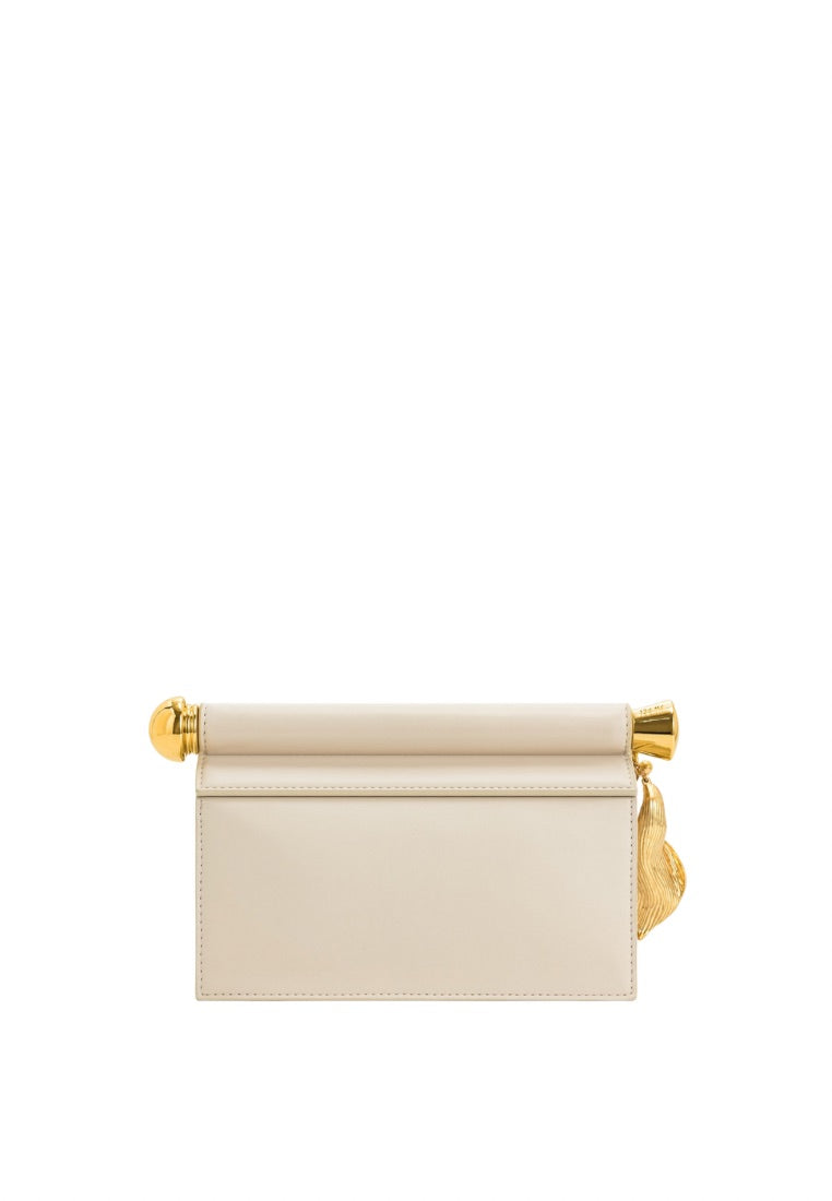 Holly Metal Pendant Embellished Clutch - White
